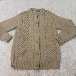 Women Virgin Wool Cream Knit Cardigan S Grandma Granola Soft Scandi Cottage Soft